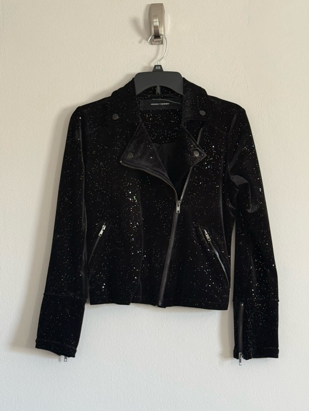 Sparkle Velvet Moto Jacket - Black
